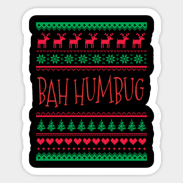 Ugly Sweater Design Featuring Bah Humbug! Sticker by blueavocado